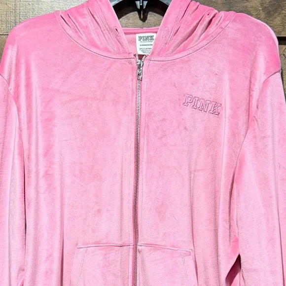 EUC PINK Brand Velour Pink Zip Yp Hoodie Sz XL - Picture 9 of 15